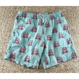 Bermies Swim Trunks Men's Size Medium M Blue With Pink Crabs EUC!